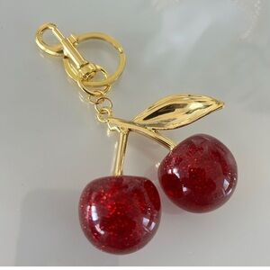 Cherry Keychain with Gold Leaf Accent
